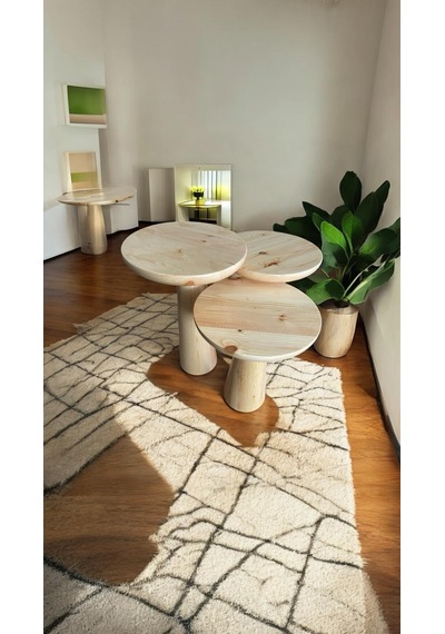 Wood Ahşap 3 Lü Set Fitilli Mantar Yan Sehpa Konik Model / Nature