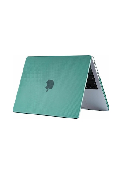 Arabulalaca Apple Uyumlu MacBook Pro 14 A2779 2023 Karbon Desen Kılıf Su Yeşil