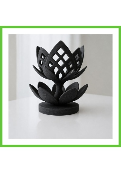 Bezos 3d Baskı Lotus Çiçeği Mumluk - Dekoratif Tealight Mumluk-siyah Dmc