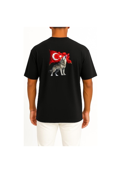 Bahriyeli Collection Oversize Türkün Nefesi Göğüs Ve Sırt Baskılı Unisex T-shirt Siyah