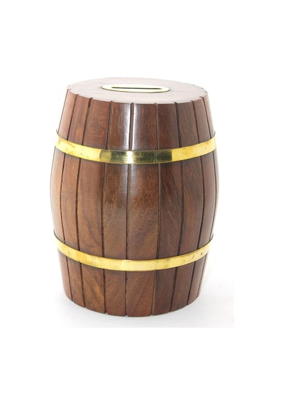 Pirinç Ahşap Fıçı Kumbara 15 Cm Wb538 İtkh002kwb538