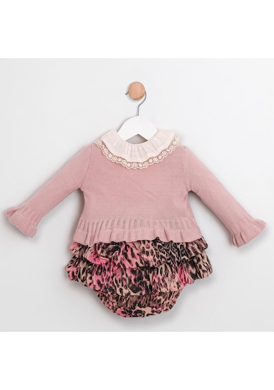 Cumino Kız Bebek Rose Poposu Fırfırlı 3'lü Takım Cmn-3738 Pudra