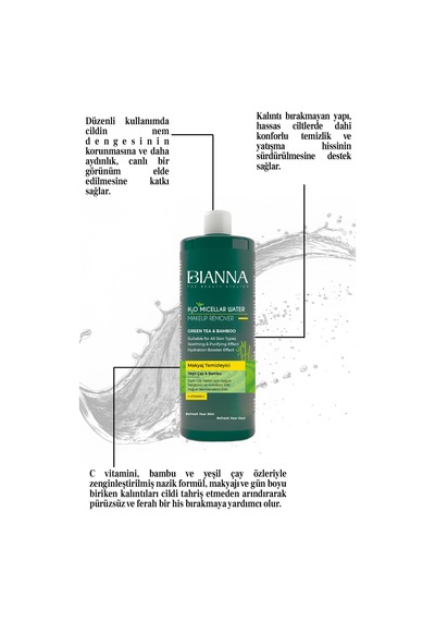 Makyaj Temizleme Suyu C Vitaminli Bambulu Ve Yeşil Çaylı Makyaj Temizleyici - 400ml Yüztemiz