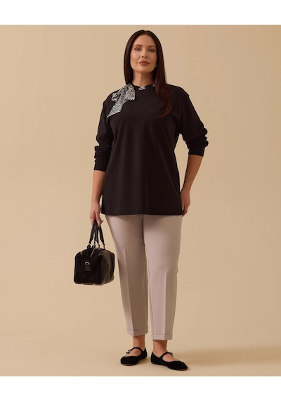 Büyük Beden Fular Yakalı Sweatshirt10002522314010 Siyah