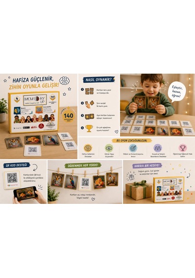 Bakgelal Memory Up Hafıza Kartı Oyunu 140 Fotoğraflı Qr Destekli Eğitici Zeka Oyunu