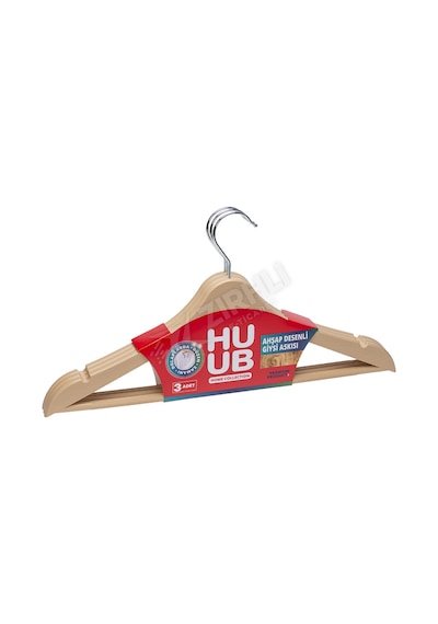 4 Adet Huub Ahşap Desenli Askı 3'lü Renkli