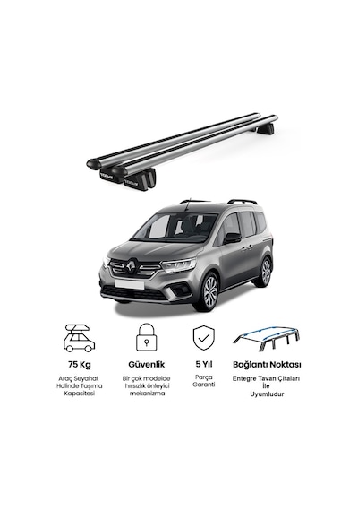 Pençe Renault Kangoo 2007-2021 Uyumlu Gri Ara Atkı Port Bagaj Tavan Barı