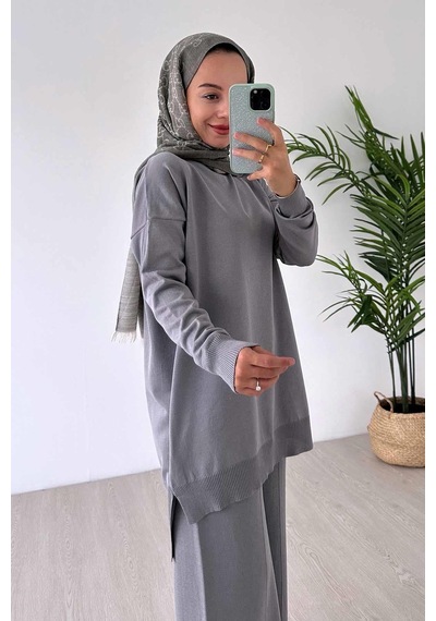 Ka Hijab Işıltılı Merserize Takım - Gri
