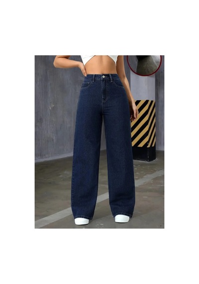 Woddi Kadın Likralı Lacivert Salaş Kot Jean Pantolon New Sezon-3 Laci Vert