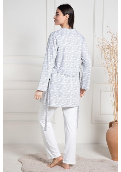 Mecit Pijama Mecit 6100 Gri Sabahlıklı Şardonlu Hamile Lohusa Pijama Takımı
