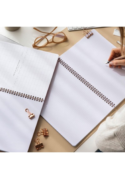 A4 Spiralli Karton Kapak 2'li Set Noktalı Okul Defteri 80 Yaprak, Ders Programlı Mavi Kahve Kalpler