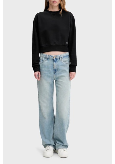 Calvin Klein Kadın Cropped Fit Logo Patch'li Sweatshirt - Siyah Black