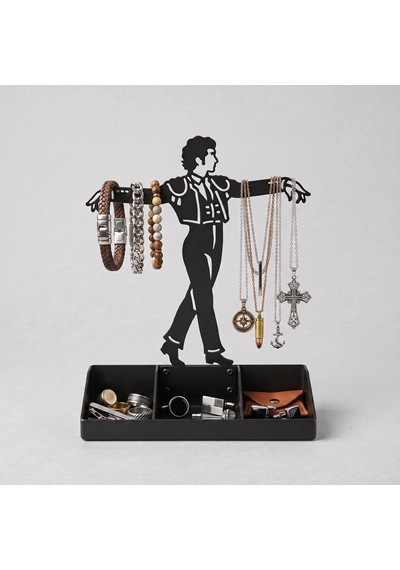 Mens Jewelry Stand & Organizer Flamenco Dancer Valet Tray For Cufflinks, Rings, Watches Black Metal Desk Accessory Gift For Hi Siyah
