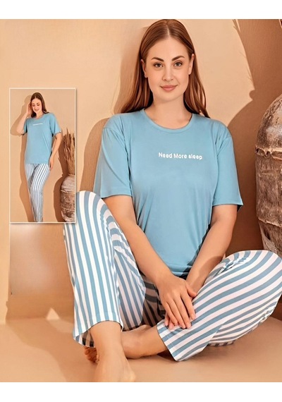 Boyraz Kadın Milan Büyük Beden Bisiklet Yaka Kısa Kol İnce Pijama Takımı 11060 - 1 Adet 001