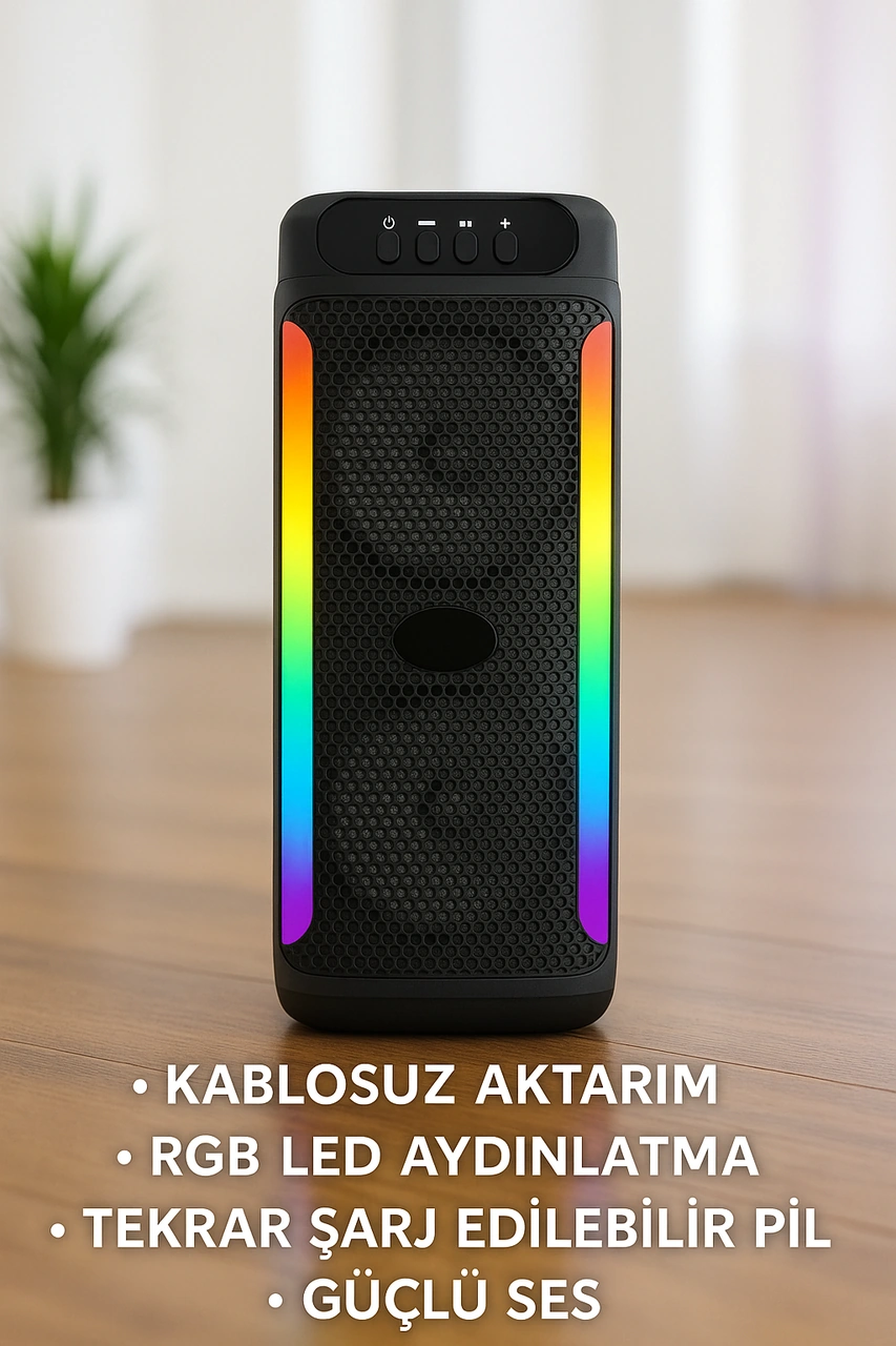 Çift 4 İnç Hoparlörlü Rgb Işıklı Bluetooth Ses Sistemi