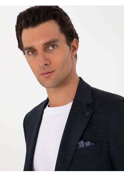 Cacharel Lacivert Slim Fit Mikro Desen Yün Karışımlı Takım Elbise