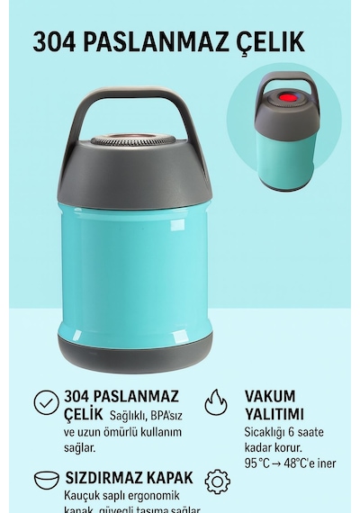 Mavi 304 Çelik 450 Ml Vakumlu Bebek Mama Saklama Termosu Mug Cin297mv Mavi