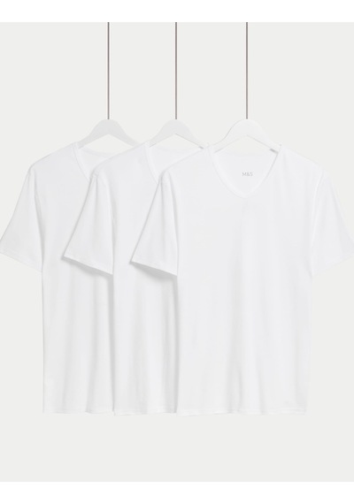 Marks & Spencer Saf Pamuklu 3'lü Kısa Kollu Atlet Seti T14004762v Beyaz