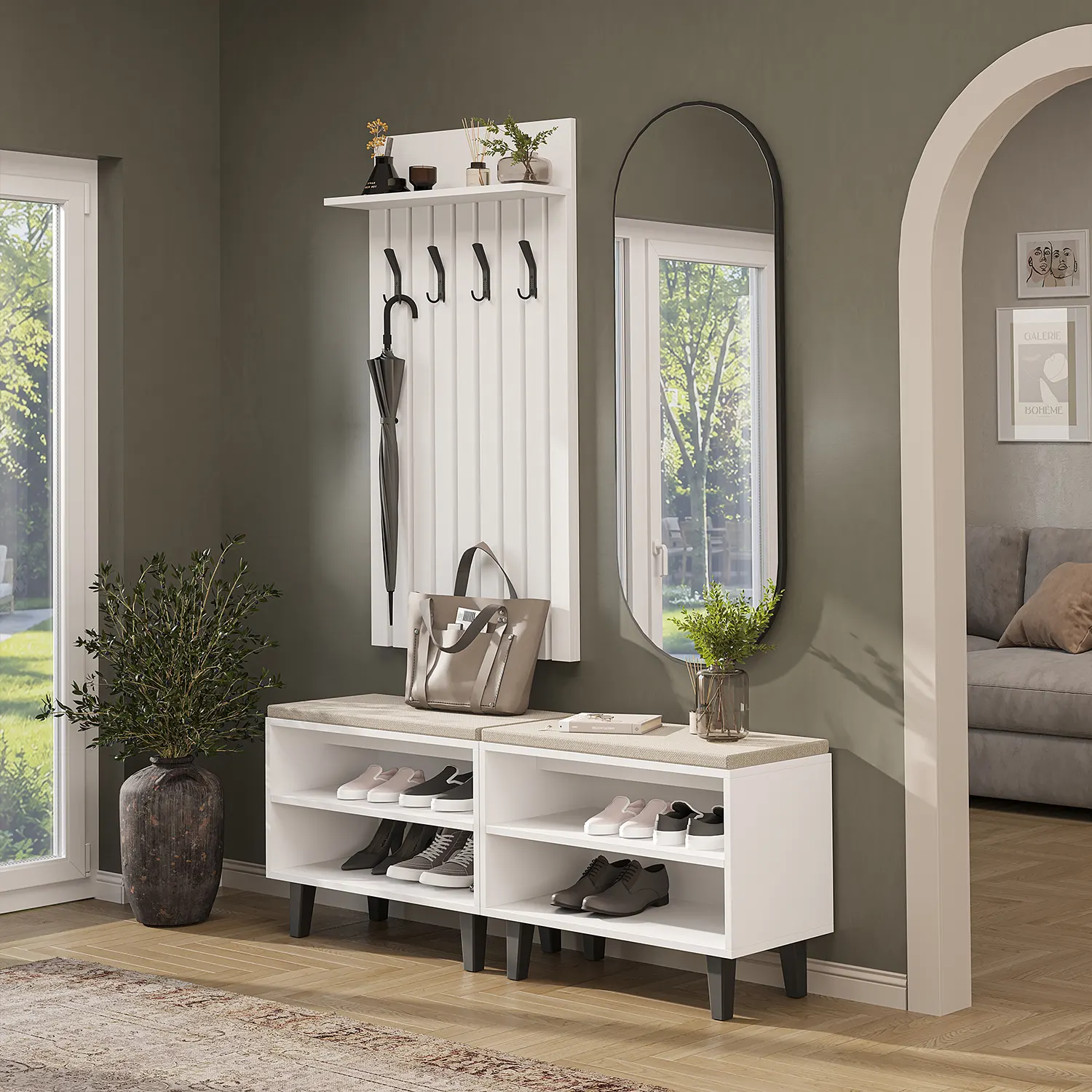 Nord Vestiyer Takımı Lambri Askılıklı, Bench, Modüler, Oval Aynalı Portmanto Takımı Beyaz Nord Vestiyer Takımı Lambri Askılıklı, Bench, Modüler, Oval Aynalı Portmanto Takımı Beyaz