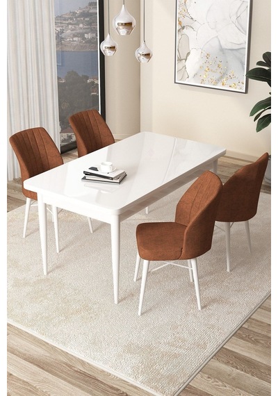Canisa Arp Serisi 70x110 Sabit Mutfak Masası Takımı Beyaz Masa 4 Kiremit Sandalye Beyaz Masa Sandalye Kiremit Canisa Arp Serisi 70x110 Sabit Mutfak Masası Takımı Beyaz Masa 4 Kiremit Sandalye Beyaz Masa Sandalye Kiremit