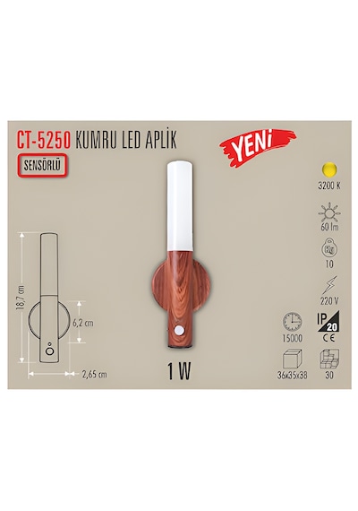 Cata Ct-5250 Kumru Şarjlı Led Duvar Aplik Günışığı Kablosuz Duvar Lambası Şık Dekoratif Aydınlatma Gün Işığı