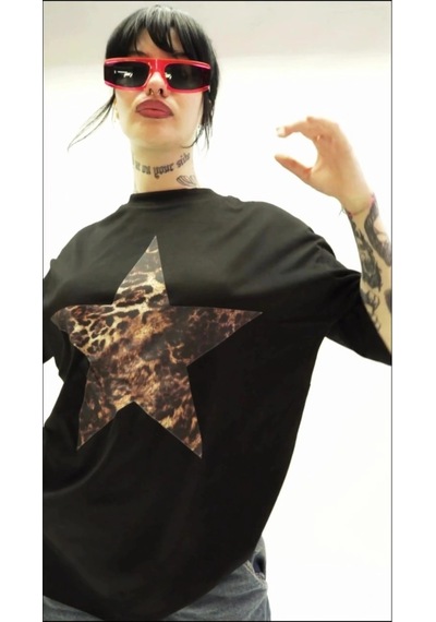 Startmore Starz Leopar Baskılı 24/1 Oversize Unisex Beyaz Siyah