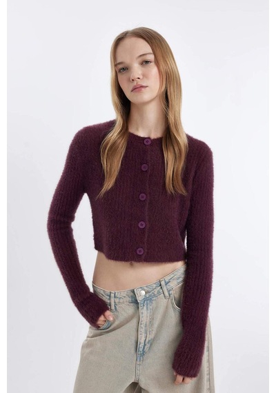 Defacto Coool Slim Fit Dar Kesim Bisiklet Yaka Triko Hırka Z9318az24wnbr304 Bordo