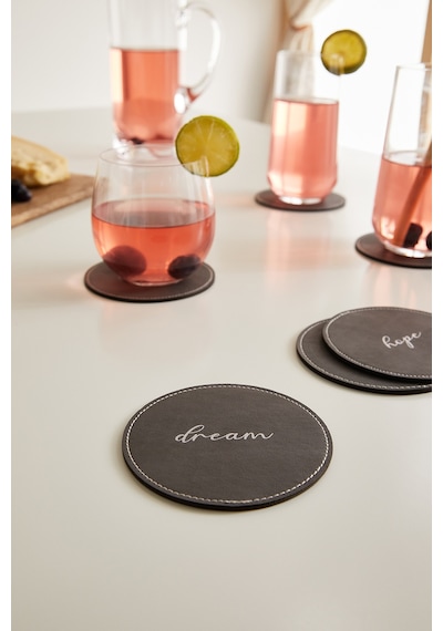 Ocean Home Textile 6'li Gri Renk Deri Bardak Altlığı Ø 10 cm