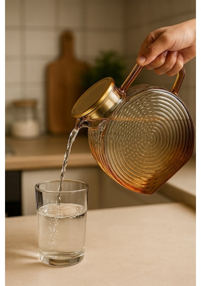 Qerhome Borosilikat Cam Amber Salyangoz Desenli Cam Demlik & Sürahi 2000 Ml