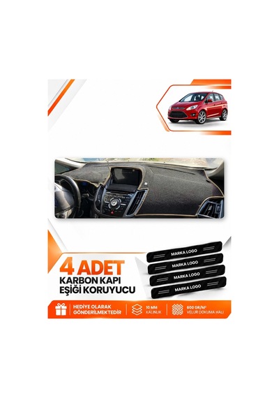 Ford C-max 2010-2014 Double Ekran Uyumlu Ön Örtüsü Torpido Koruma Kılıfı - Siyah Bej