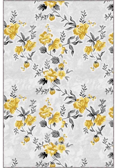 Sarı Çiçekli Kaymaz Tabanlı Makinede Yıkanabilir Halı Bh006n11