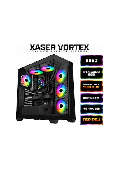 Xaser Vortex X90 R7-9800X3D 16 GB 1 TB SSD 8 GB RTX5060 Dos Masaüstü Oyuncu Bilgisayarı