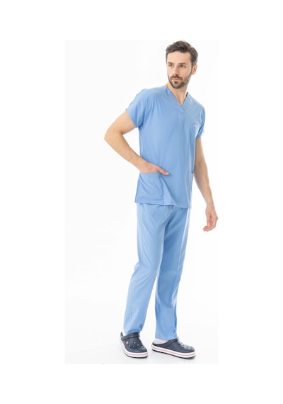 Likra Yarasa Kol Doktor Hemşire Forması Açık Mavi Lyrs10013 Açık Mavi