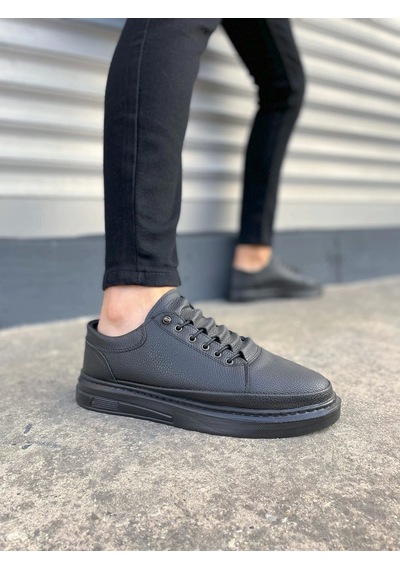 Jy0535 Prime Bağcıklı Cilt Erkek Günlük Sneaker Ayakkabı Cst - Siyah Siyah