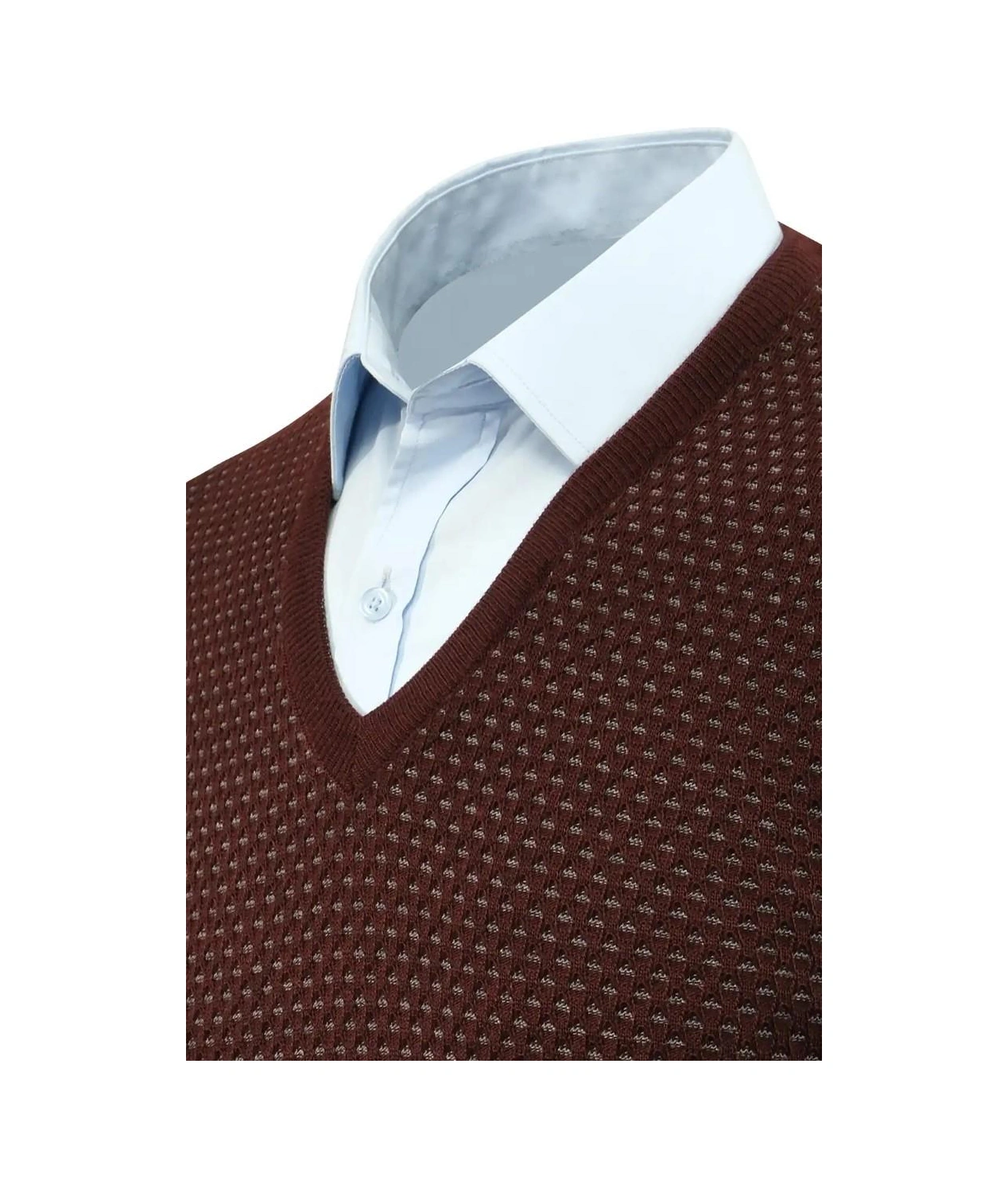 Çizgi Triko Erkek V Yaka Süveter Çelik Örgü Regular Kalıp 5201h Bgl-st04842 Bordo