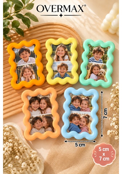5x7 Cm Dalgalı Mini Fotoğraf Çerçevesi, Dekoratif Renkli Masaüstü Çerçeve, Sevgiliye Hediye 5'li Set - 935271356