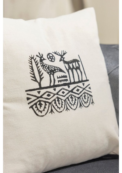 Etnik Hitit Desen El Baskısı Kırlent Kılıfı 2 Li 45x45 Cm %100 Organik Hambez Kumaş Ekru - 678650614 Ekru