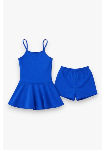 My Kids Wear Kız Çocuk Garson Mayo Elbiseli Şortlu 2 Li Takım 12421 Saks