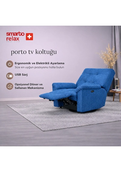 Smarto Relax Porto Comfort Elektrikli Döner Sallanan Tv Koltuğu Kontrol Panelli Ergonomik Polyester Baba Koltuğu Kahverengi