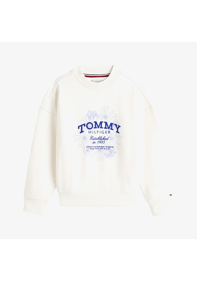 Tommy Hilfiger Flock Flower Crew Neck Çocuk Beyaz Sweatshirt Kg0kg08992 Beyaz