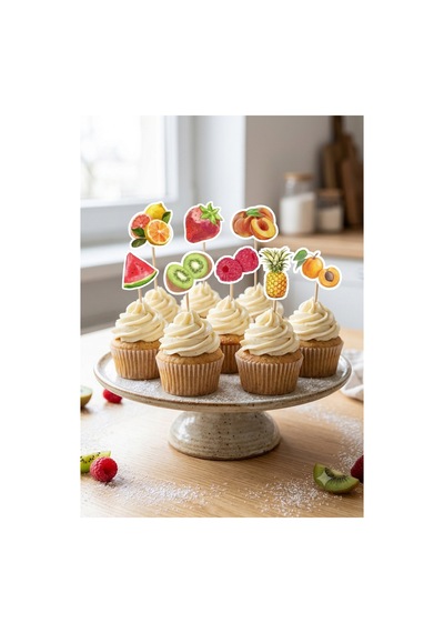 12 Li Meyve Figürlü Cupcake Kürdan Süsü