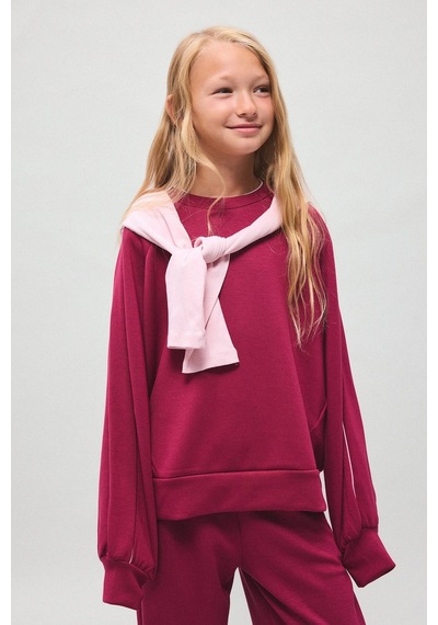 Defacto Bisiklet Yaka Baskılı Sweatshirt Üst Geniş Paça Eşofman Altı 2li Takım Kız Çocuk I1133a826aubr506 Bordo-br506