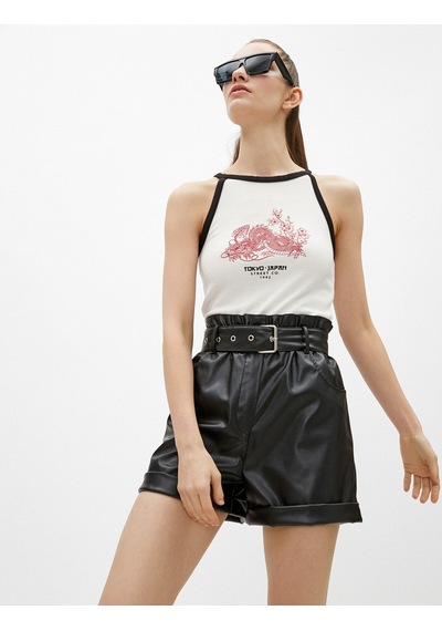 Koton Baskılı Atlet Halter Yaka Şerit Detaylı Fitilli Tanktop Kırık Beyaz 1yal38062ık Ekru