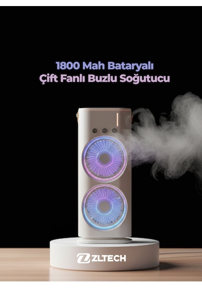 Şarjlı Su Püskürtmeli Buzlu Taşınabilir Fan Soğutucu Çift Fanlı MINI FAN