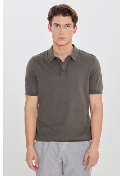 AC&Co / Altınyıldız Classics  Erkek  Hakı %100 Pamuk Standart Fit Normal Kesim Polo Yaka Triko Tişört Haki