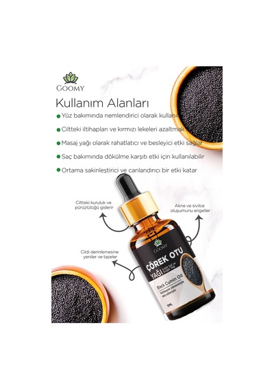 Goomy Soğuk Sıkım Çörek Otu Yağı %100 Doğal Bitkisel Uçucu Yağ Black Cumin Oil 10ml 10 ML