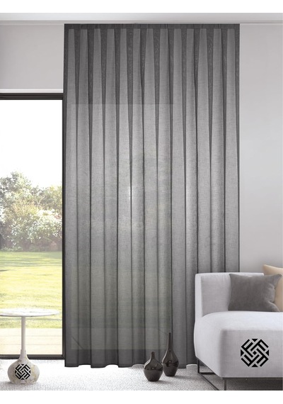 Gri Keten Görünümlü Düz Ekstraforlu Tül Perde, 250x250 Cm Çok Renkli
