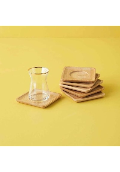 Bambu Lüx 6 Adet Kare Çay Tabağı 10,5cm Ahşap