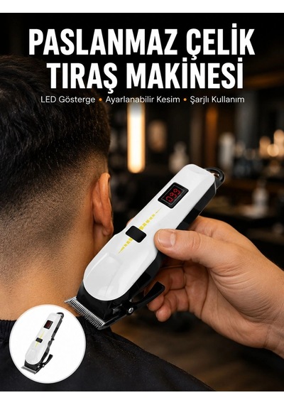 Hubrendy Tekno 2025 Model Şarjlı Dijital Saç Sakal Tıraş Makinesi Islak Kuru Kullanıma Uygun Yeni Ne