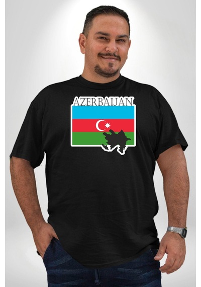 Angemiel Azerbeycan Bayrak Ülke Siyah Büyük Beden Erkek Kadın Unisex Basic Ön Baskılı Tişört Siyah
